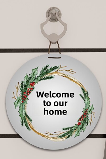 Dormot Imprimare digitală gri, ornament pentru ușă cu model de cerc din frunz...