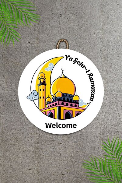 Dormot Ξύλινη ψηφιακή εκτύπωση - Λευκό Welcome Ya City Ramadan9 Στολίδι πόρτας