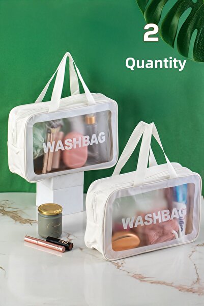 Porsima 3142-1 2-Pack Transparent - White Travel and Makeup Bag Waterproof Organizer Washbag 20X30Cm