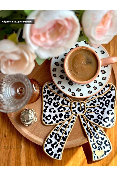 decofav Șervețel de cocktail din țesătură brodată cu imprimeu leopard negru î...