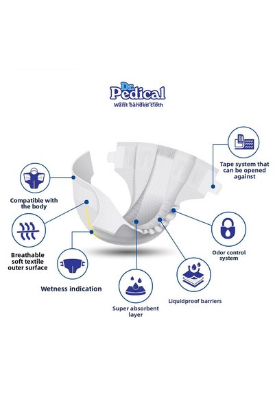 Dr.Pedical Textile Surface Patient Diapers with Waistband M-Medium Size 60 Pieces