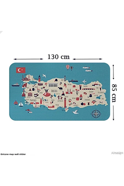 SONİKON LİNE Educational Children's Room Turkey Map Wall Sticker, Decorative, 3874
