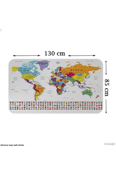 SONİKON LİNE Educational Capital Detailed World Map Wall Sticker with Country Flags, Decorative, 3848