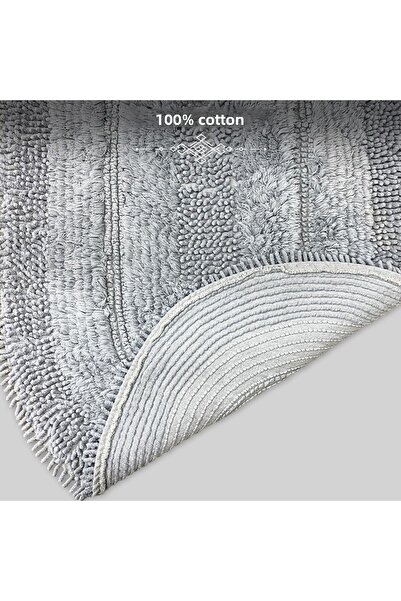 Bestekar Solvia Gray 100% Cotton 60X100 - 50X60 Soft Washable Modern Bathroom Carpet