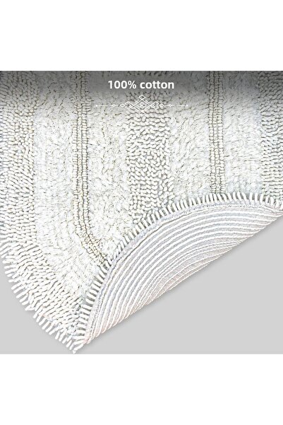 Bestekar Solvia Cream 100% Cotton 60X100 - 50X60 Soft Washable Modern Bathroom Carpet