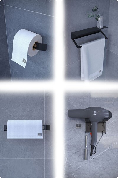 alfams by fmsa Metal Set of 4 |   Toilet Paper Holder + Towel Rack + Paper Towel Holder Kitchen/Bathroom + Blow Dryer