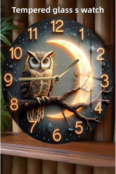kutuTR 3D View Tempered Glass Watch with Owl Pattern That Enchants the Night – 33 cm Csdw387