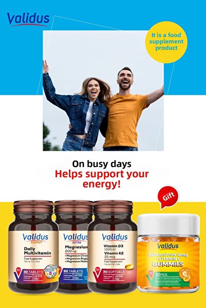 Validus دعم الطاقة اليومي - فيتامينات متعددة يومية - مغنيسيوم - د3 - ك2 - فيتامين سي