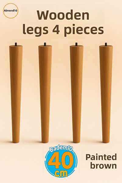 Badem10 40 cm, 4 bucăți (CU CONEXIUNI) Picioare de masă cilindrice din lemn natural vopsit în maro