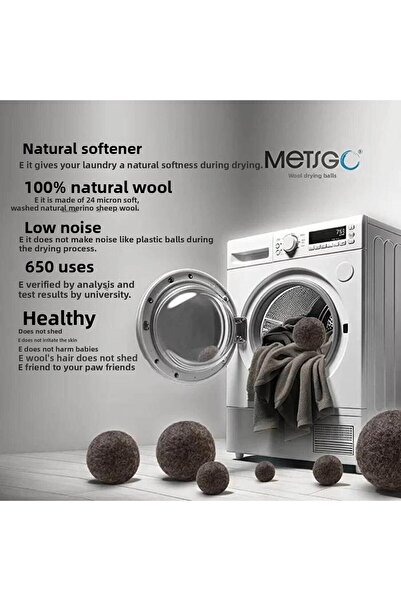 İthal Metsgo Pure Natural Wool Domestic Production Dark Color Wool Drying Balls 3 Pieces