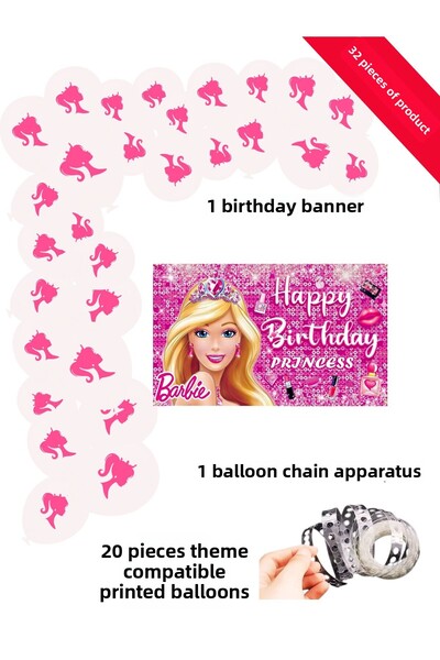 snowparty Set de baloane cu lanț pentru decorațiuni pentru petrecerea de ziua de naștere cu baloane și banner bArBie