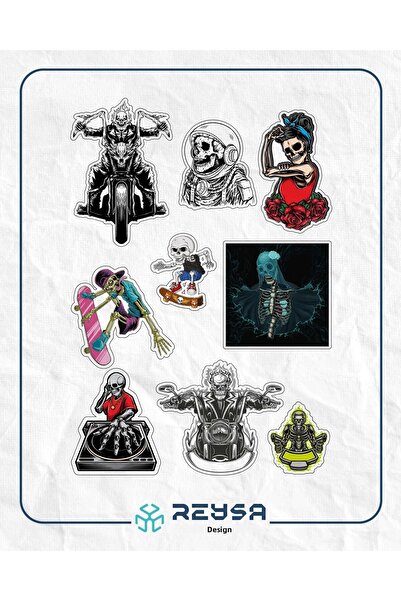 Reysa Tasarım ملصق جمجمة راكب الدراجة النارية 9 قطع للهاتف والكمبيوتر اللوحي ...