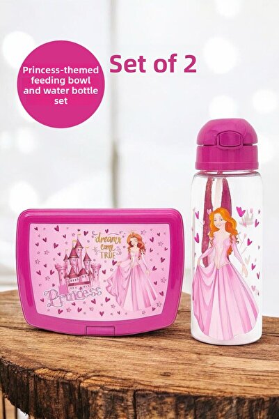 Bayev 2-Piece School Lunch Set Princess Lunch Box - Pink Lunch Container and Water Bottle Set