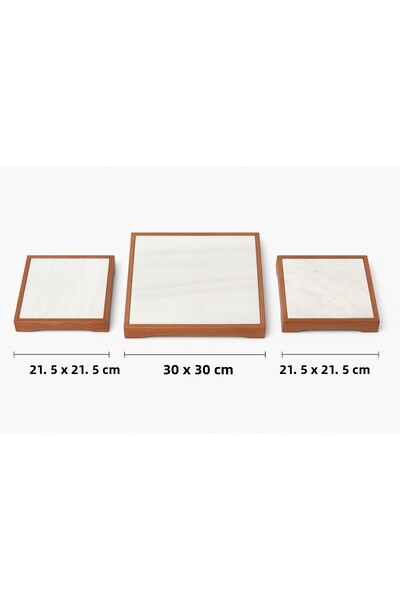 Fiyakalı Ürünler Atölyesi Marble Presentation with Wooden Stand, Chopping Board, Cheese Plate, Decorative Tray, Organizer