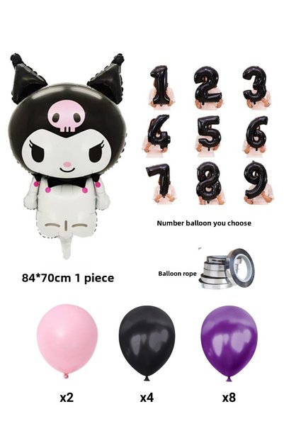 PARTİAVM Kuromi 5 Year Old Birthday Balloon Set Black Number Pink Metallic Purple Black Helium Compatible Flying Balloon