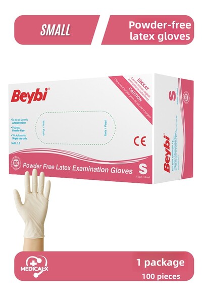 Beybi قفازات لاتكس خالية من البودرة 100 قطعة