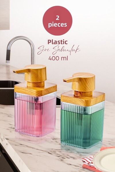 grimorlife Σετ 2 τεμαχίων διαφανές ακρυλικό δοχείο υγρού σαπουνιού για κουζίνα και μπάνιο - 400 ml ΜΗ ΓΥΑΛΙ