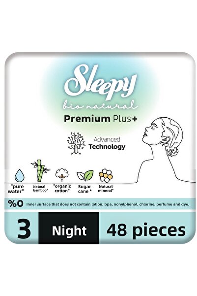 Sleepy فوط صحية بيو ناتشورال بريميوم بلس سوبر أدفانتج، عبوة ليلية، 48 قطعة