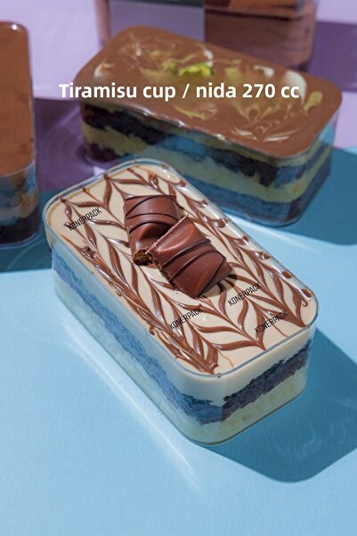 KONERPACK Tiramisu Cup Nida 270 Cc, 96 Pieces with Lids, Hard Plastic, Transparent Color