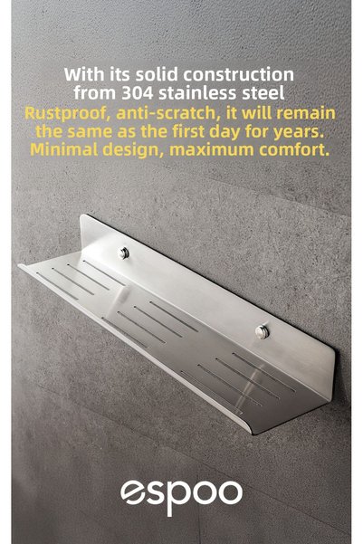 Espoo Design Stainless Steel Bathroom Shelf with Adhesive and Screws, Shampoo Holder Soap Dish Set for Organizer Shower Caddy