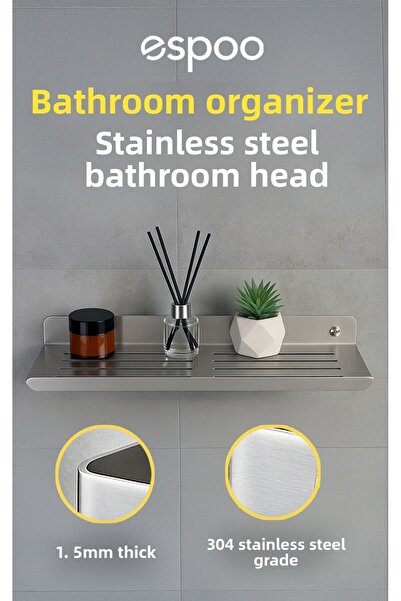 Espoo Design رف حمام من الفولاذ المقاوم للصدأ مع لاصق ومسامير، مجموعة حامل شا...