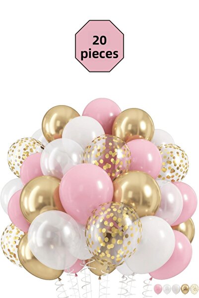 Bunloon مجموعة بالونات ذهبية بيضاء وردية 20 قطعة - باستيل وميتاليك + بالونات ...