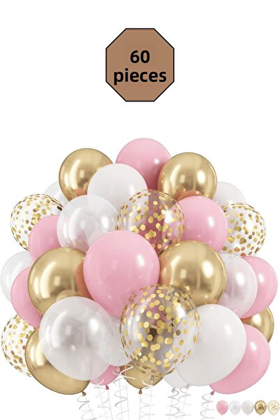 Bunloon مجموعة بالونات ذهبية بيضاء وردية 60 قطعة - باستيل وميتاليك + مجموعة ش...