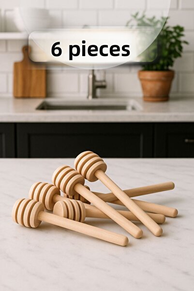 Kırmızı Beyaz Home 6 Pieces Wooden Honey Spoon Set Honey Dripper Honey Servin...