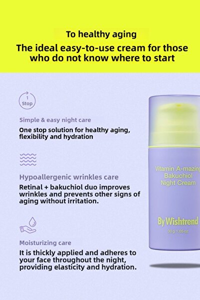 By Wishtrend Vitamin A-Mazing Bakuchiol Night Cream 0.03% Retinal (Not Retinol) Night Cream 30Gr