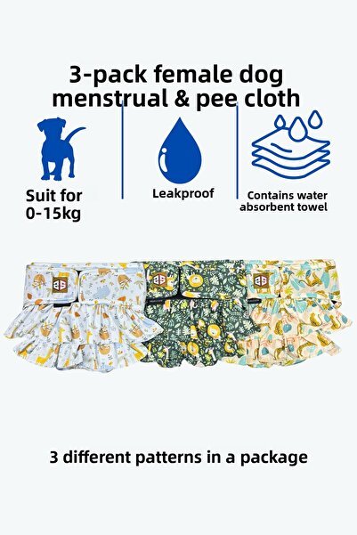 salya store Patterned Female Dog Menstrual Panties - Female Dog Peeing Diapers, 3-Piece Advantageous Pack