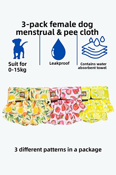salya store Patterned Female Dog Menstrual Panties - Female Dog Peeing Diapers, 3-Piece Advantageous Pack