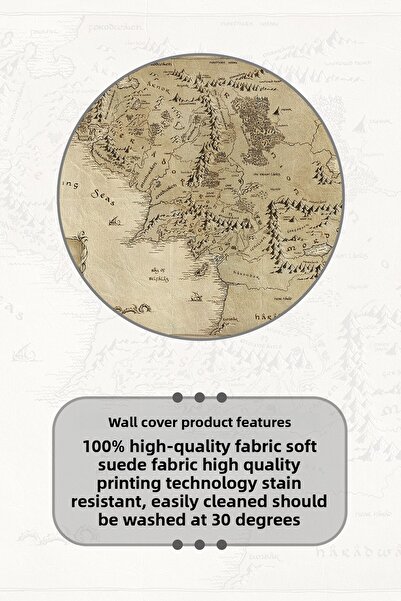 Moud's Lord of the Rings Middle-Earth Map Patterned Wall Covering Wall Tapestry Suede Textured Fabric