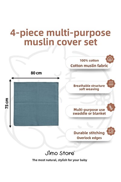 Jimo 5 Pieces Organic Cotton Muslin Mouth Wiping Cloth Multi-Purpose Wipes Patterned