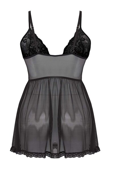 Trendyol Curve Μαύρο Babydoll χωρίς καπάκια και στριφώματα, με λεπτή δαντέλα, μεγάλο μέγεθος TBBSS25DH00001