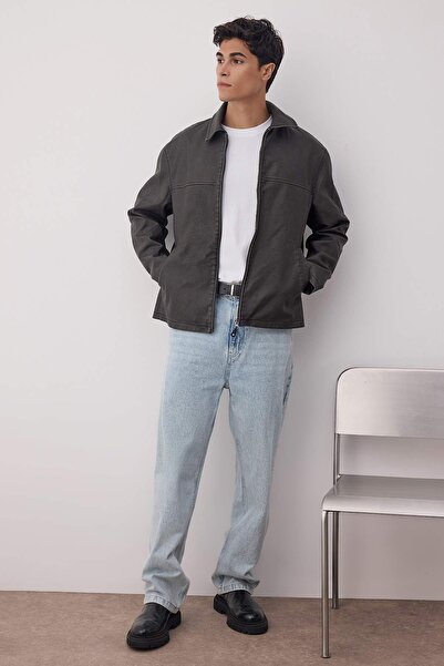 Trendyol Collection Czarna dopasowana kurtka męska z 100% PU sztucznej skóry TMNAW26MO00013