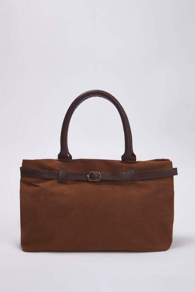 TRENDYOL SHOES Hnědá semišová přezka na opasek Midi Tote dámská kabelka přes rameno TAKAW26OC00020