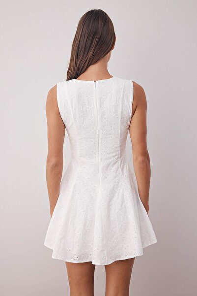 Trendyol Collection Ecru Skirt with Open Waist Brode Mini Woven Dress Twoss25El00884