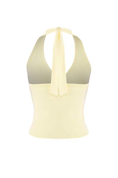 Trendyol Collection Light Yellow Solid Halter Neck Sleeveless Knitted Viscose Single Jersey Party Blouse Tprss25Bz00048
