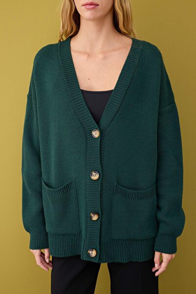 Trendyol Collection Duck Head Green Wide Fit Basic Knitwear Cardigan Twoaw26Hi00205
