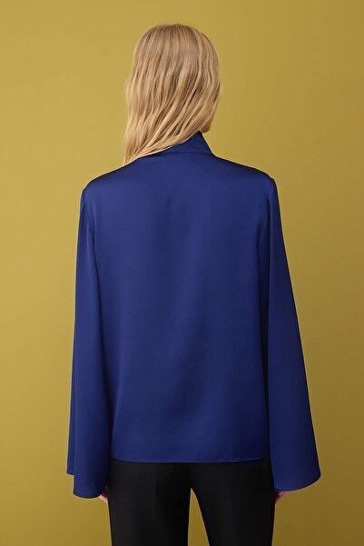 Trendyol Collection Navy Blue Satin Scarf Detailed Woven Blouse Twoaw26Bz00231