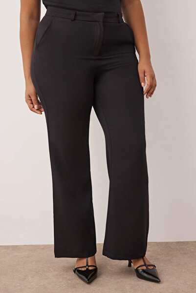 Trendyol Curve Černé tkané látkové kalhoty ve velkých velikostech TBBAW26AR00010