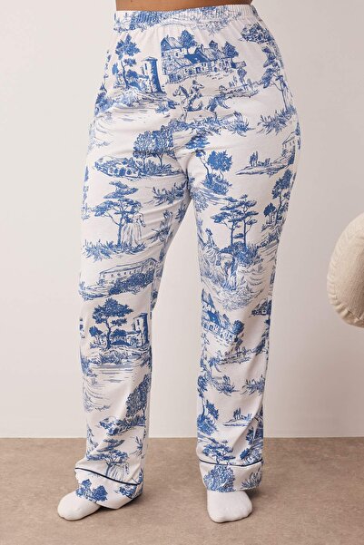 Trendyol Curve Σετ πιτζάμες με μπλε λουλούδια με μοτίβο για μωρό γιακά TBBAW26AI00002