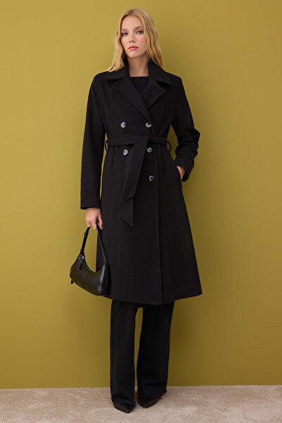 Trendyol Collection Black Oversize Soft Texture Double Breasted Long Cashmere Coat Twoaw26Kb00050