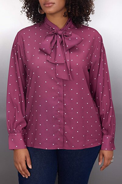 Trendyol Curve Μπλούζα με μακρυμάνικο πουά μπορντό TBBAW26AF00036