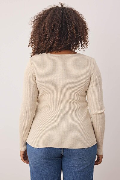 Trendyol Curve Bézs V-nyakú vékony kötöttáru kardigán és alsó szett - TBBAW23AV00047 nyakkendővel