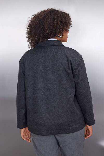 Trendyol Curve Anthracite Zipper Woven Cashmere Fabric Large Size Jacket Tbbaw26Ag00020