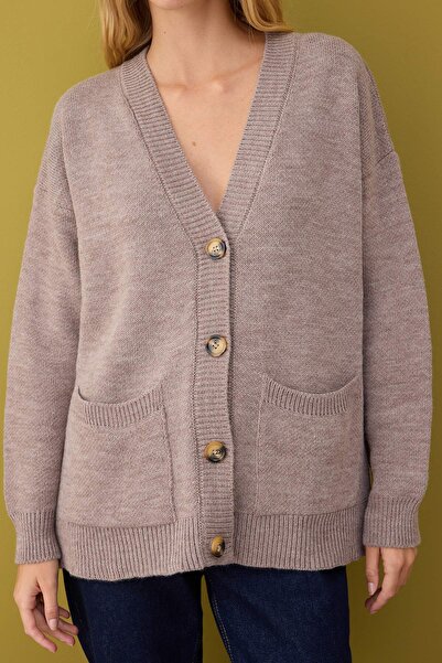 Trendyol Collection Mink Wide Fit Basic Knitwear Cardigan Twoaw26Hi00205