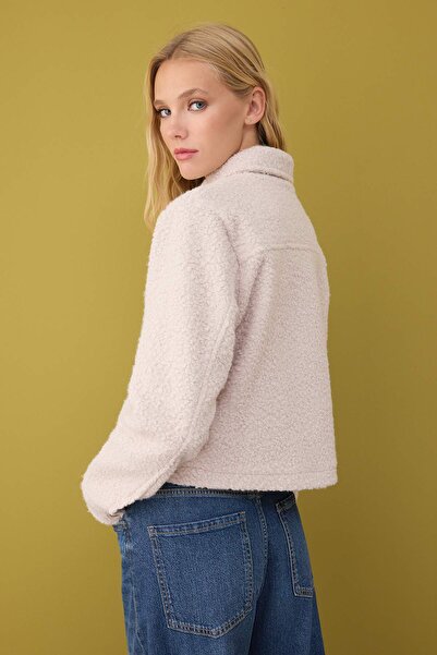 Trendyol Collection Ecru Regular Fit Bouquet Thin Jacket Coat Twoaw26Mo00145