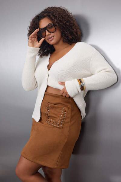 Trendyol Curve Brown Woven Large Size Skirt