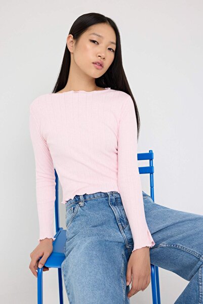 Trendyol Collection Teen Pink Pointel Slim/Fitted Knitted Blouse Twoaw26Bz00012